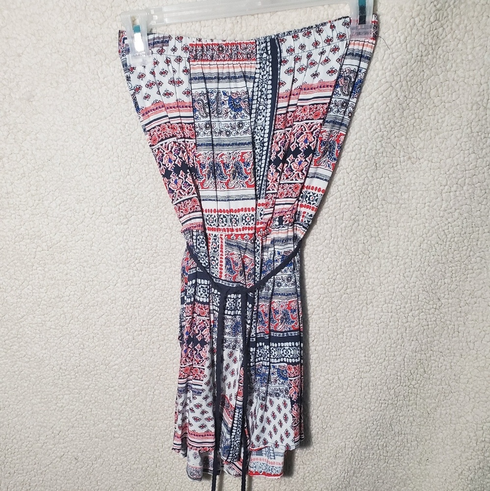 Blue white and red sleeveless romper